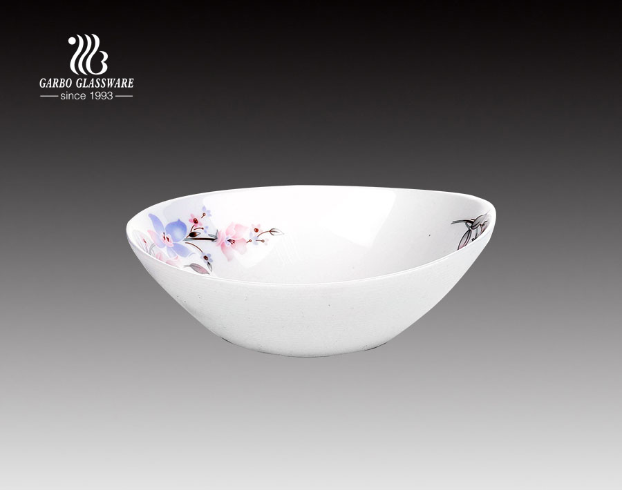 10inch OEM Fancy decor design cuencos de sopa de vidrio opal blanco