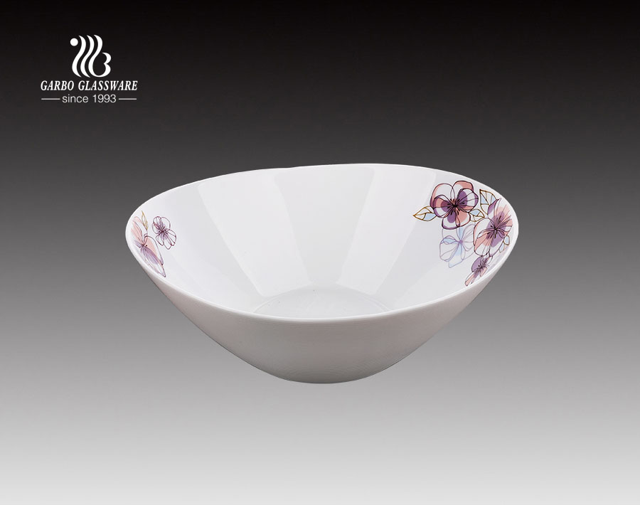 10inch OEM Fancy decor design cuencos de sopa de vidrio opal blanco