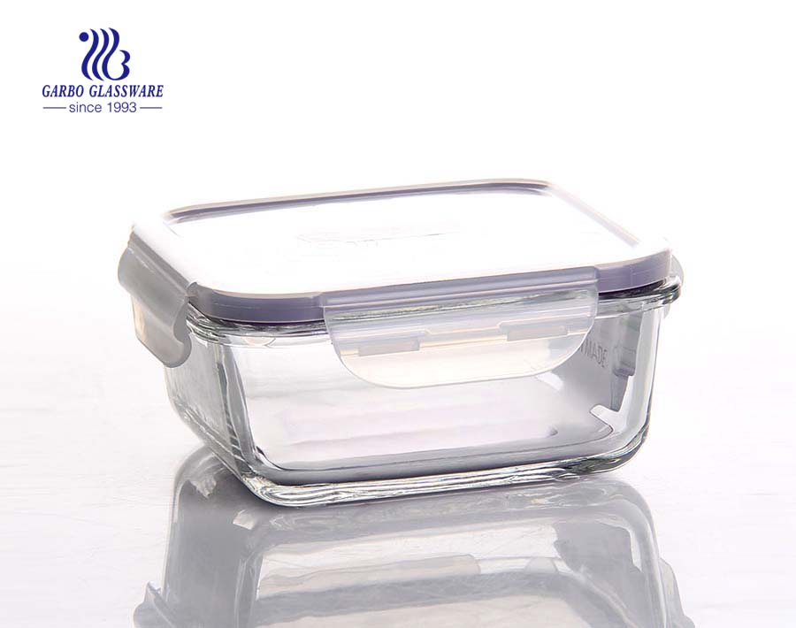 6.8 inch quadrangle amber tempered glass food container with sealed lid 820ml