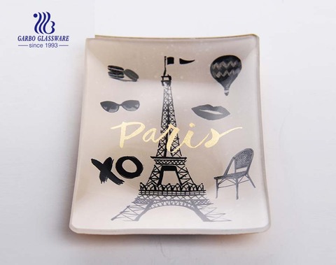 Wholesale high quality souvenir rectangle glass plate with scenic spot printing