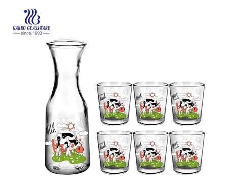 Bouteille de lait de haute qualité 5pcs ensemble de boisson en verre avec des dessins d'animaux