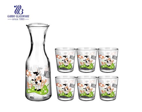 Bouteille de lait de haute qualité 5pcs ensemble de boisson en verre avec des dessins d'animaux