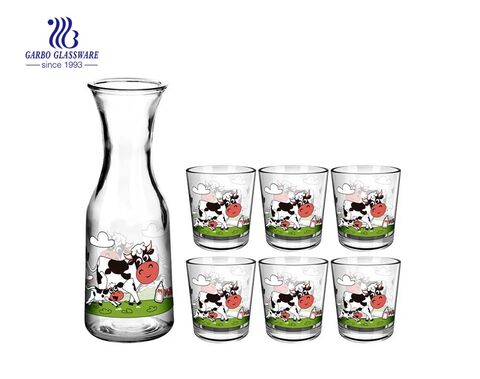 Bouteille de lait de haute qualité 5pcs ensemble de boisson en verre avec des dessins d'animaux