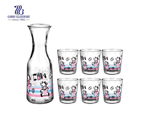 High quality milk bottle 5pcs glass drinking set with animal designs