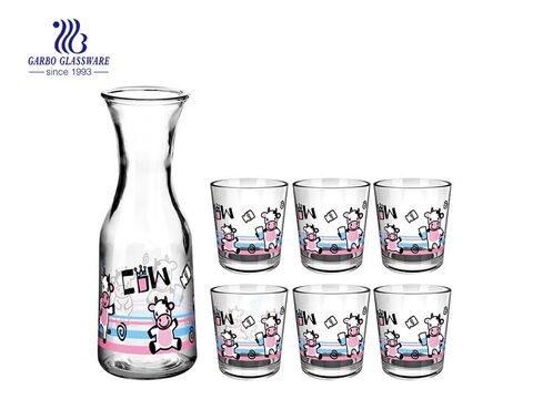 Bouteille de lait de haute qualité 5pcs ensemble de boisson en verre avec des dessins d'animaux