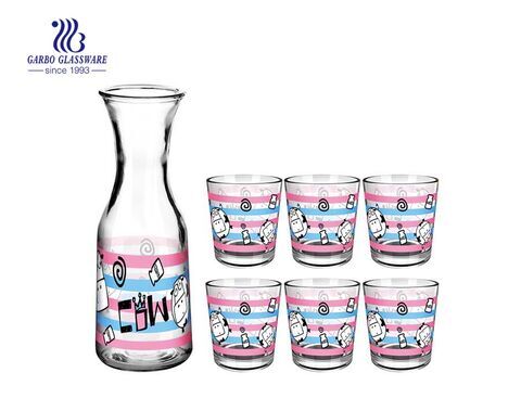 Mutil-beautiful printing 5 pcs glass cup and glass carafe drinking set