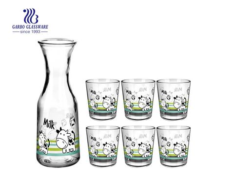 Mutil-schöner Druck 5 Stück Glasbecher und Glaskaraffe Trinkset