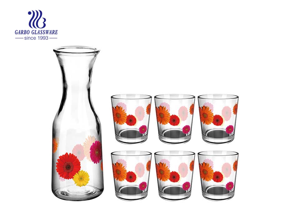 Mutil-beautiful printing 5 pcs glass cup and glass carafe drinking set