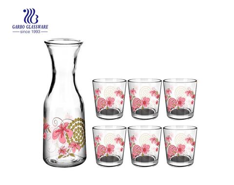Mutil-beautiful printing 5 pcs glass cup and glass carafe drinking set