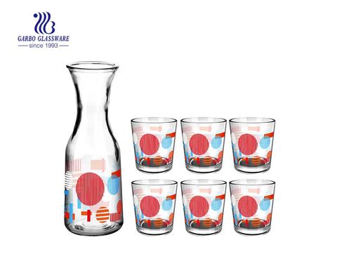 alltägliche Glaswarenflaschensets kundenspezifischer Druck 5-teiliges Trinkset mit 1-Liter-Glasflasche und 8-Unzen-Glasbecher