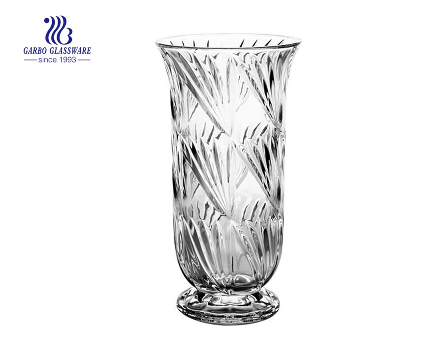 Big Size Embossed Clear Glass Flower Vase 