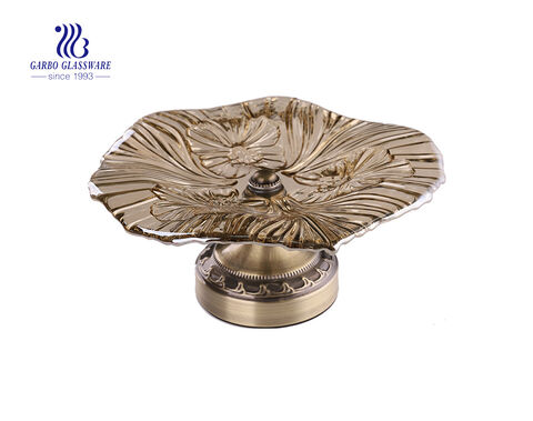 9.57'' Ion Electroplated Glass Bowl for Fruit Serving with Antique Gold Metal Pedestal