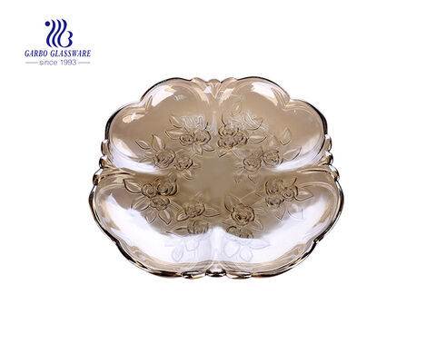 14.17'' Champagne Color Painted Glass Fruit Plate for Serving