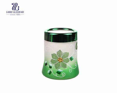 Wholesale cheap frosted colored and hand make painting 550ml glass storage jar