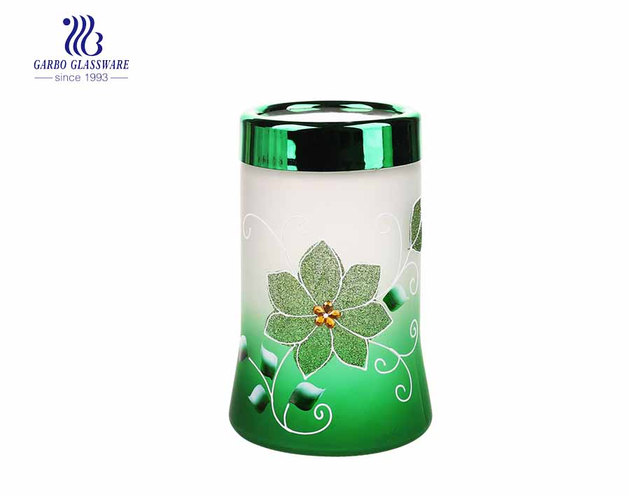 Wholesale cheap frosted colored and hand make painting 550ml glass storage jar