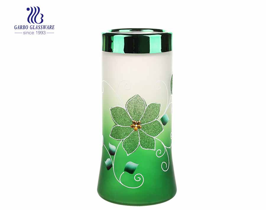 Wholesale cheap frosted colored and hand make painting 550ml glass storage jar