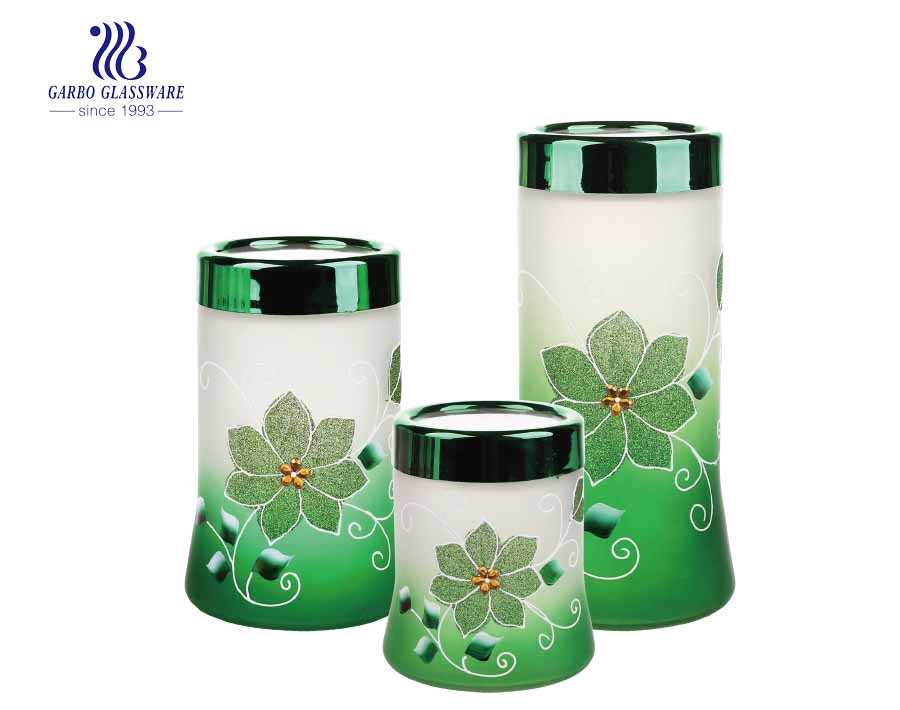 Wholesale cheap frosted colored and hand make painting 550ml glass storage jar