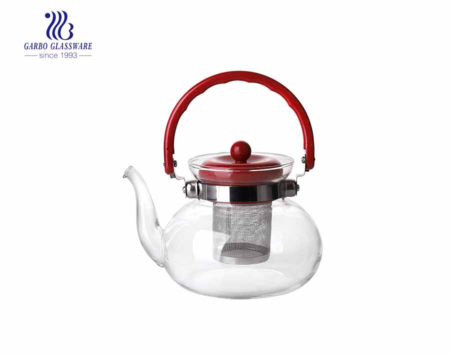 Logo tùy chỉnh Ấm trà thủy tinh pyrex gốm sứ 1L có tay cầm bằng gốm