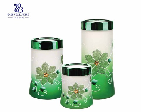 High end hand made painting frosted glass storage jar set