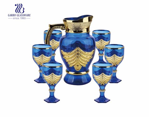 Farb-Galvanik-Glaskrug-Sets mit 6 Tassen