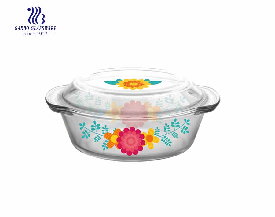 1Liter OEM Factory fancy decal pyrex glass casserole for mircowave using