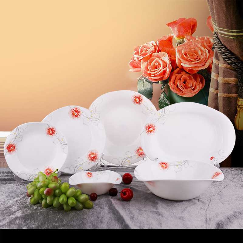 Decal Decoration Square Opal Glass Dinner 14 Pcs Set 