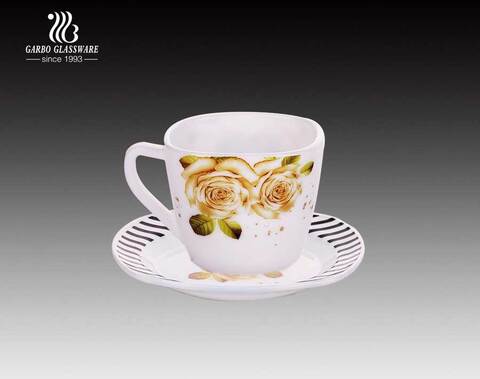 Microwave Safe Milk White Opal Glass Coffee Mug With Saucer 