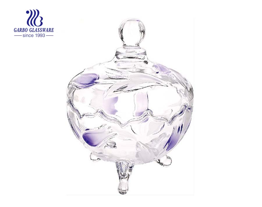 High quality engraved glass candy jar honey glass jar with lid 