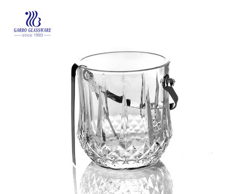 Glass ice bucket with stainless steel holder for bar