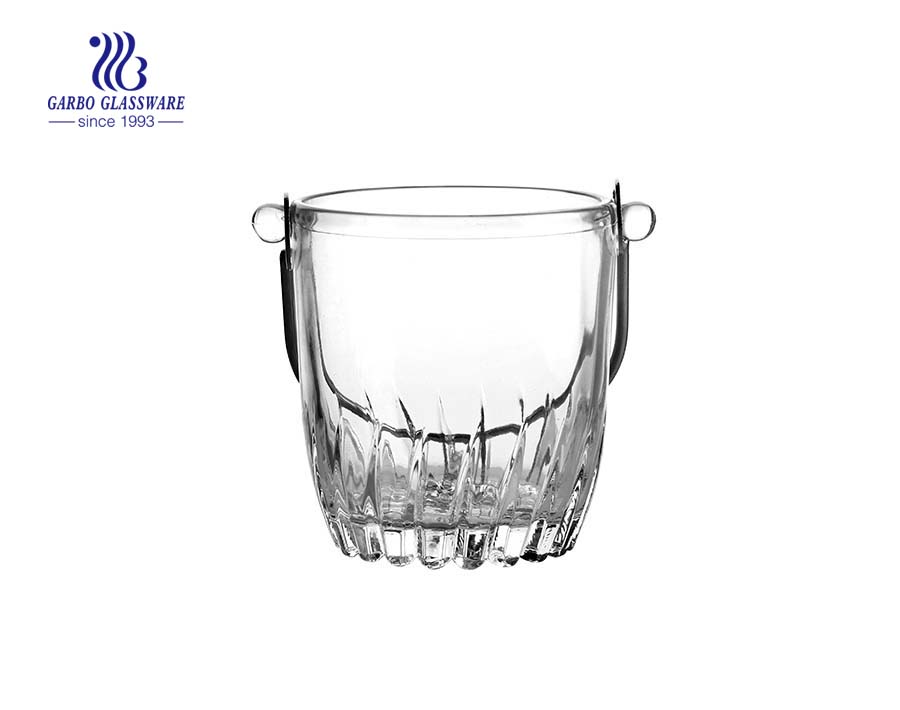 Glass ice bucket with stainless steel holder for bar