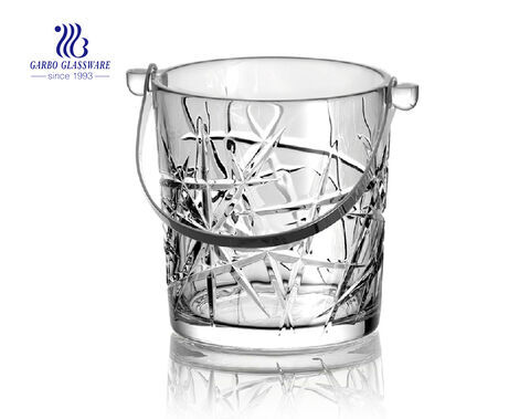 Secchiello per ghiaccio in vetro trasparente di alta qualità con supporto in acciaio