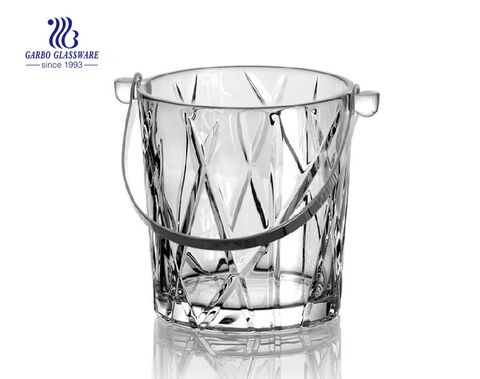Clear high color quality glass ice bucket with steel holder