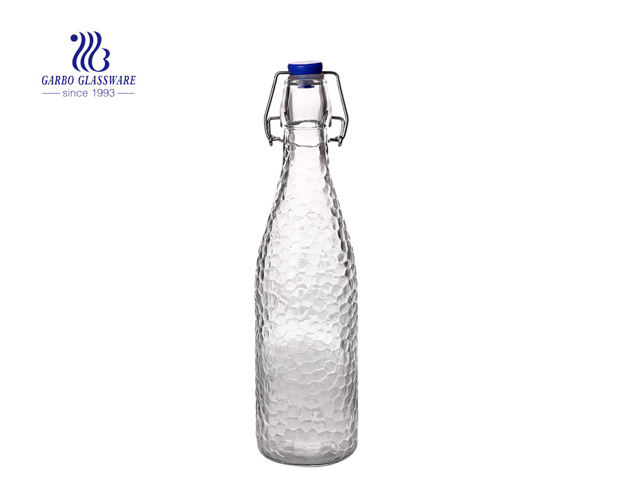 1 لتر زجاجة محفورة من الزجاج الشفاف مع سدادة