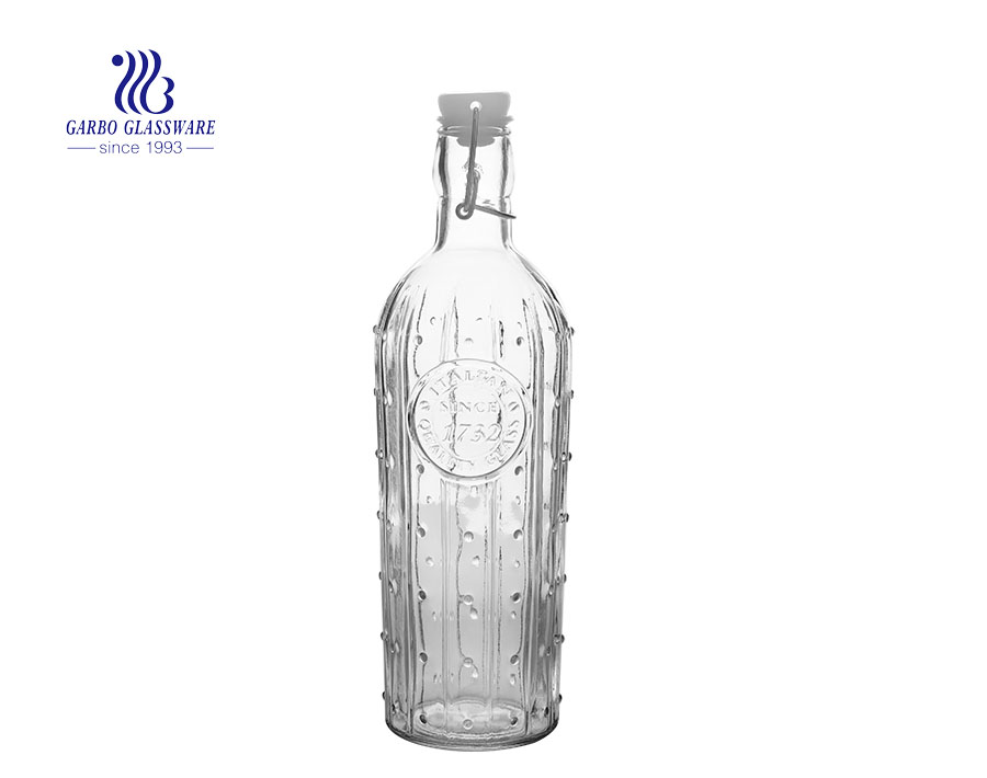 1 Litre Engraved Clear Glass Bottle With Stopper 