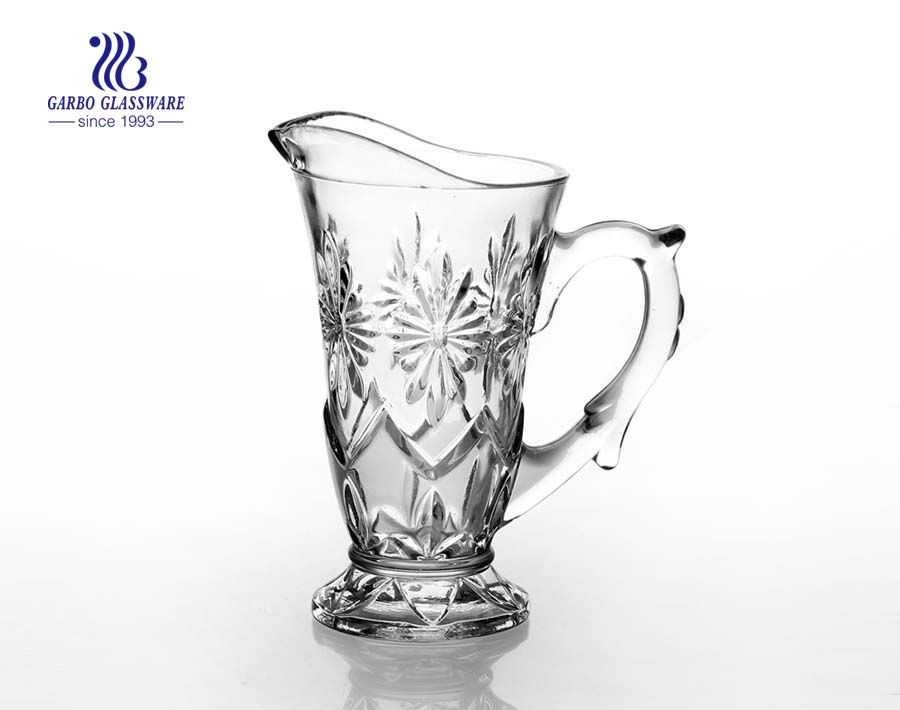 1L classic glass pitcher in stock embossed glass jug