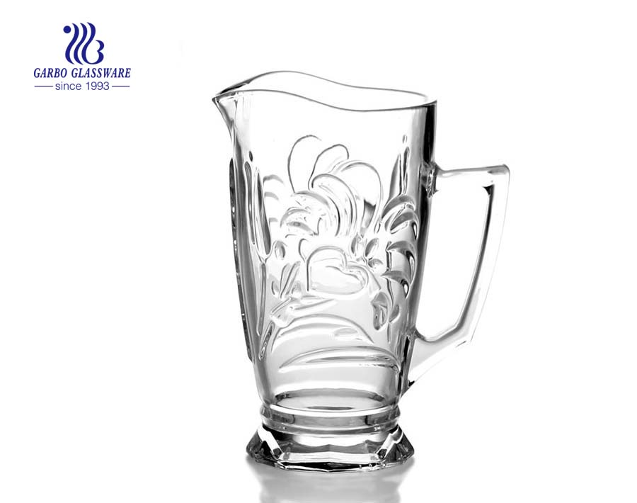 1L classic glass pitcher in stock embossed glass jug