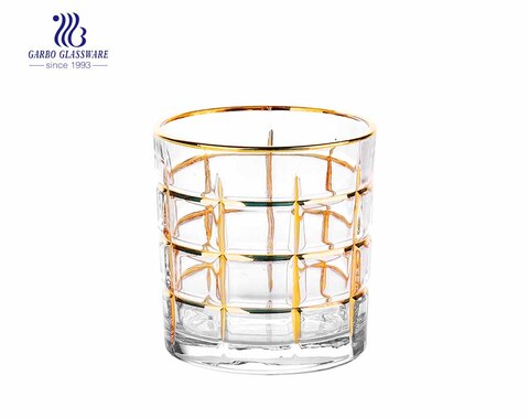 Vaso de whisky vintage de 9 oz / 160 ml con borde dorado