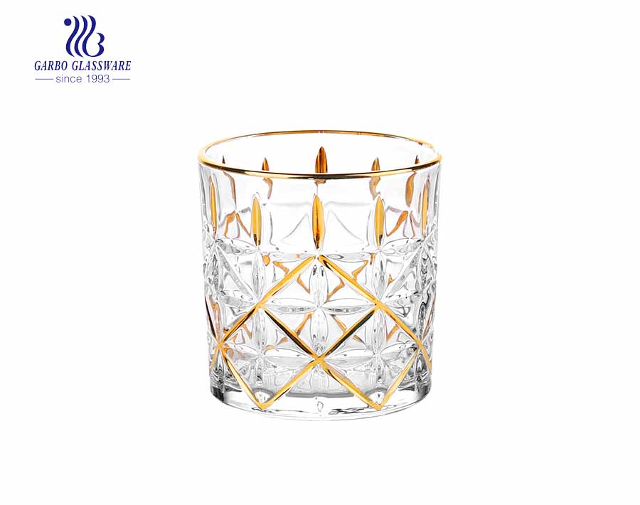 Crystal lead free gift whisky glass with flower gold design 