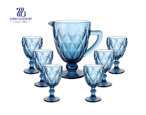 Set of 7PCS Blue Colored glass pitcher with goblets sets