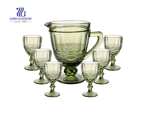 Set of 7PCS Blue Colored glass pitcher with goblets sets