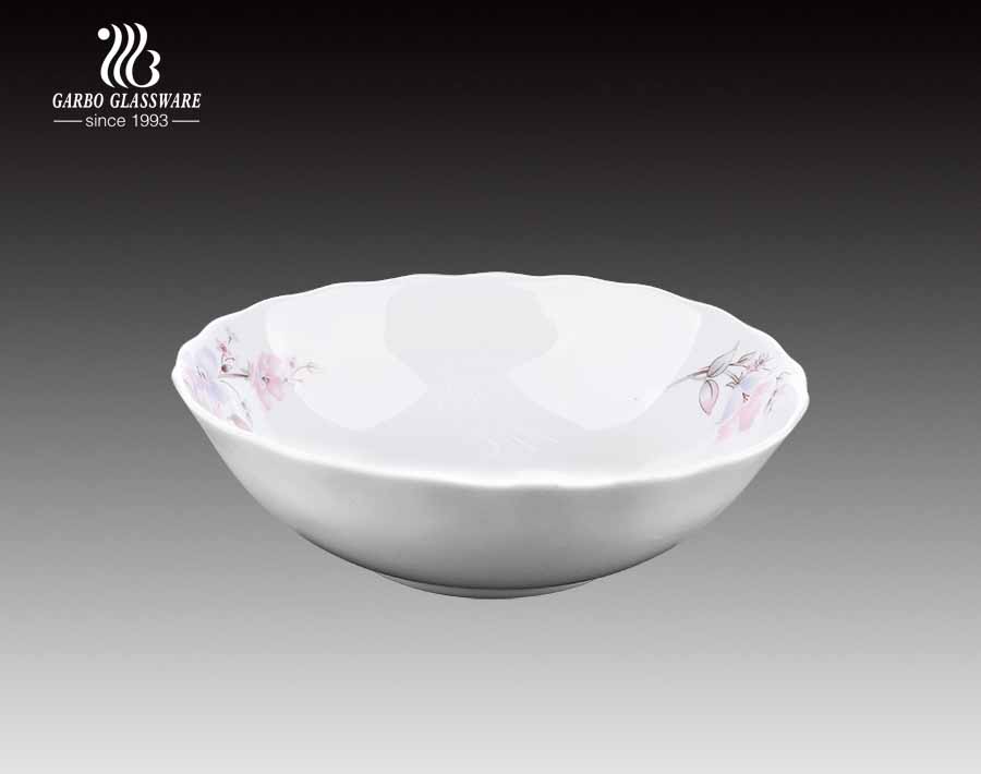 6 Inch Cereal Bowl Milky Glass Bowl With Decal 