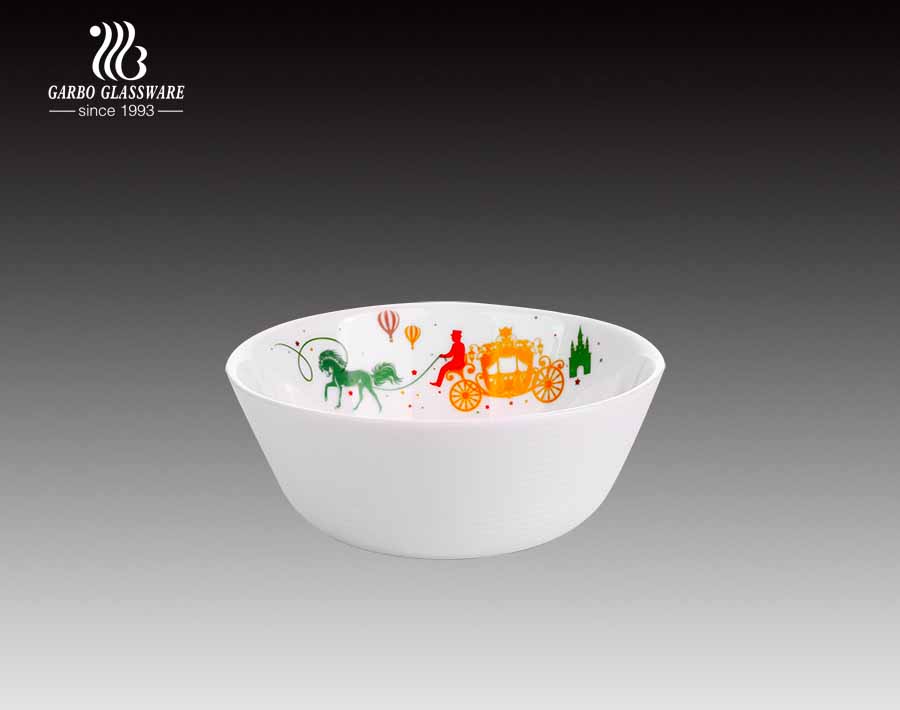 6 Inch Cereal Bowl Milky Glass Bowl With Decal 