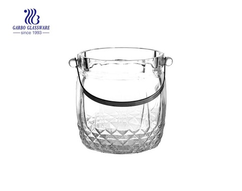 Big belly shape engraved glass ice bucket for wine