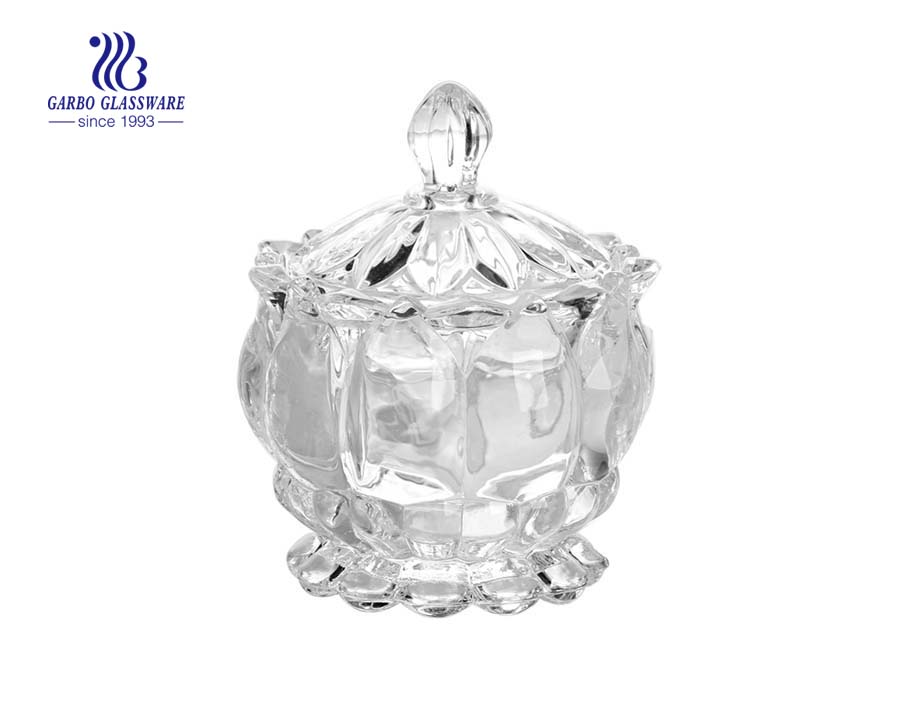 Decorative transparent crystal glass candy jars with glass lid