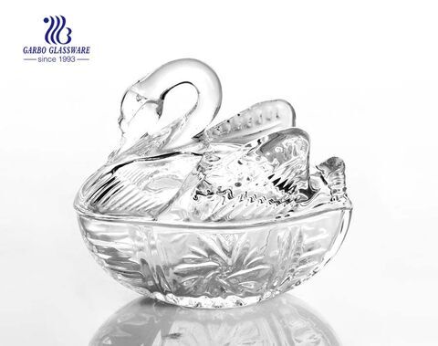 New design swan glass wedding jars with lid candy nuts glass jars 