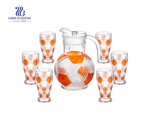 Set von 7 Fußballform Glas Wasserkrug mit Farbgläsern