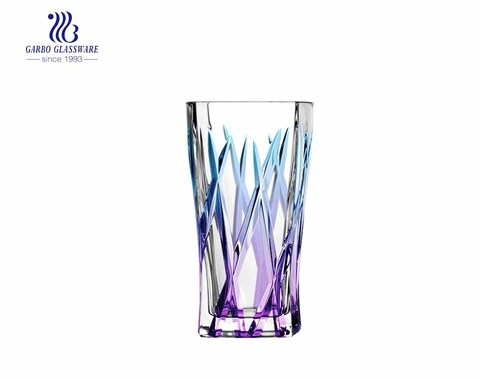 9oz waisted squared highball glass juice tumblers with purple blue color