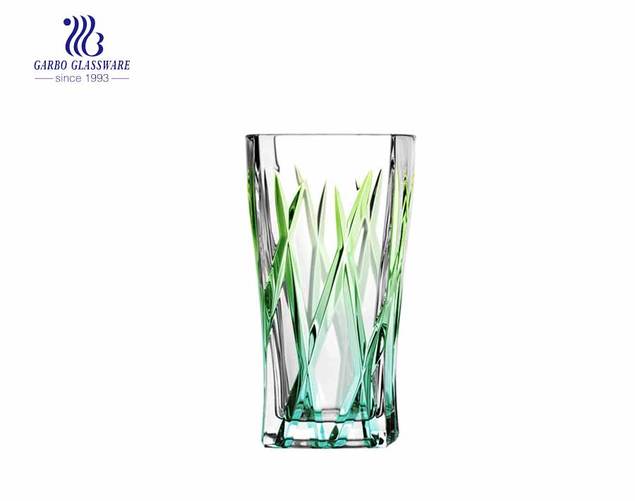 9oz waisted squared highball glass juice tumblers with purple blue color