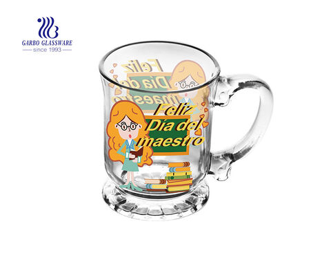 450ML glass tea mug with customized decal