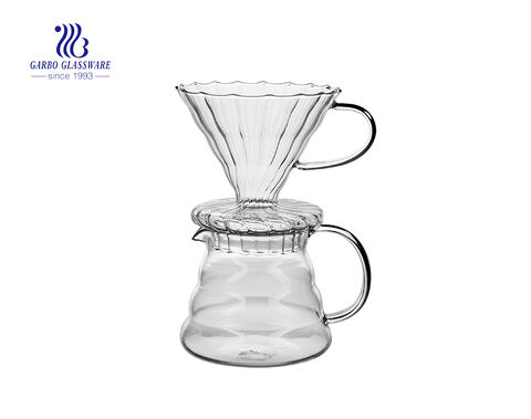 Juego de cafetera de vidrio de pyrex de acero inoxidable 304 con base de bambú